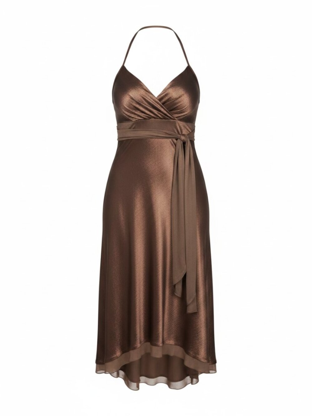 BCBGMaxazria 100% Silk halter chocolate Slip dress - Picture 2 of 12